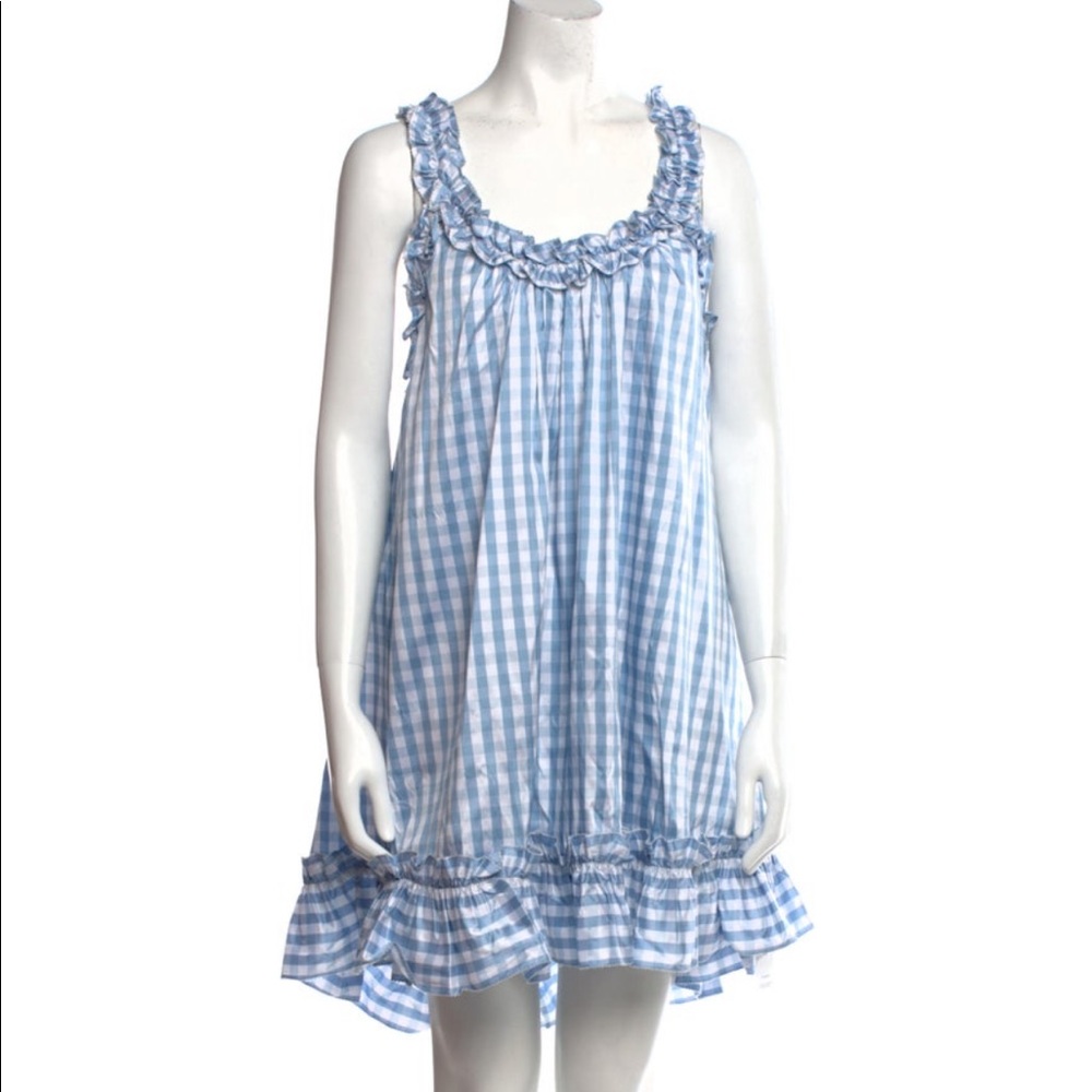 Silk Doen Blue & White Gingham Checked Scoop Neck Dress, like new